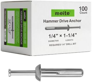 meite 1/4" x 1-1/4" Hammer Drive Nail Concrete Anchors 100Pcs