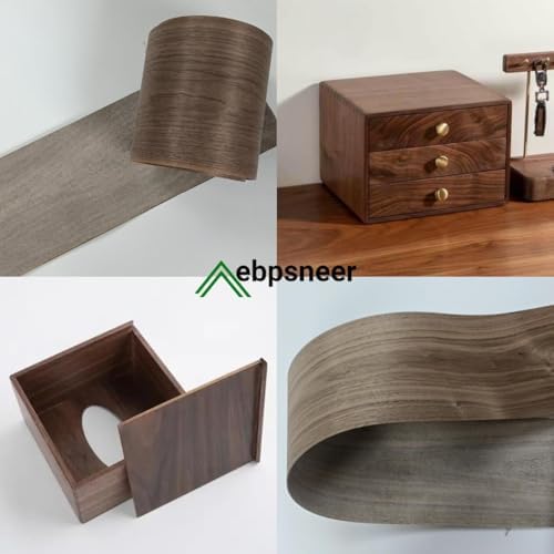 Black Walnut Wood Veneer Sheet,Flat Cut,8.5''x 98'',Iron On Stick Veneer Roll Without Paper,Pre-glued Hot Melt Self Adhesive Walnut Tape for Cabinet Furniture Plywood Laminate Speaker Renovation