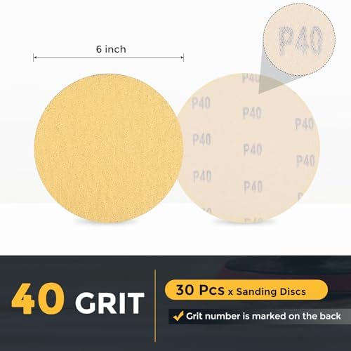 HARFINGTON 30 Pcs 6 Inch Sanding Discs 40 Grit Yellow Aluminum Oxide