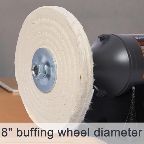 Bench Buffer Polisher Motor with 8 Inch Dual Buffering Wheels-4 Pole motor, Includes 4PCs 80Ply Thic Buffing Wheels for Buffing Metal, Jewelry, Wood, Jade, and Plastic Parts