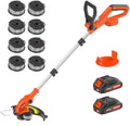 Electric String Trimmer Cordless with 2x2.0Ah Battery, 20V Weed Wacker Weed Eater with Charger, 12" Lawn Mover & Edger Lawn Tool, Powered Grass Trimmer with 8pcs Spool Line for Yard, Garden, Orange
