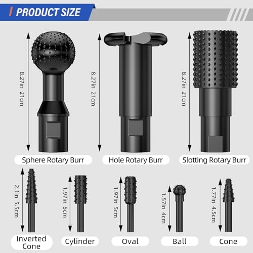 BURMONG 8Pcs Ball Gouge Rotary Burr & Rasp Set for Wood– 3-PC 5/8-11 Sphere & 5-PC 1/4" Hex Shank for Angle Grinders & Drills (Multi-Shape Gouge + Rotary Rasp File Set (8Pcs))
