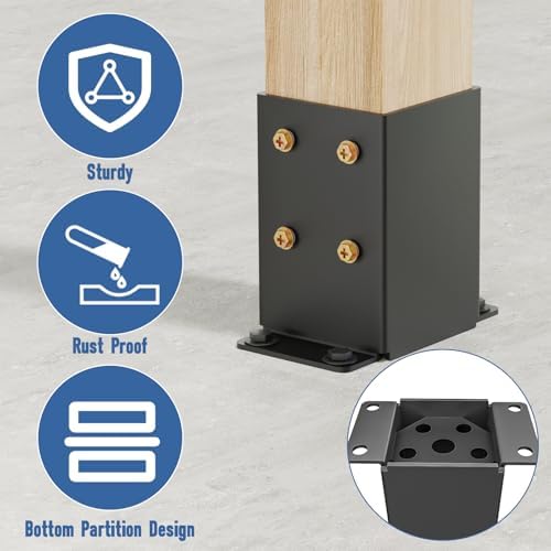 4x4 Post Base 2 Pcs, Heavy Duty Post Anchor with Anti-Corrosive Partition, Inner Size 3.5"x3.5", 13 Gauge Thick Solid Steel, Rust-Proof Powder-Coated Wood Fence Post Brackets for Support Deck, Pergola