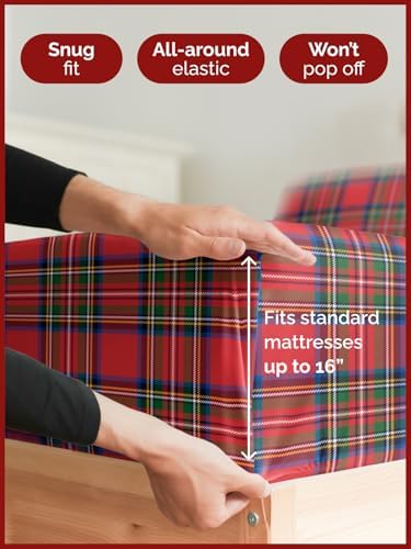 Christmas Sheet Set, Tartan, Festive Holiday Xmas Bedding Set - King Size