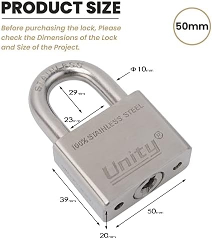 Unity Marine Padlock Keyed Alike 100% Stainless Steel Weatherproof for Sea, Boat, Port, Gate, Anti-Pick (2, 50mm)