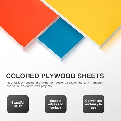 Rowood 7 Pack Rainbow Colored Plywood Sheets,12x16x1/8inch,3mm Multi Thin Unfinished Wood for Laser Cutting Engraving,DIY Adult Craft Kits for Ornaments, Models Drawing,Wood Burning