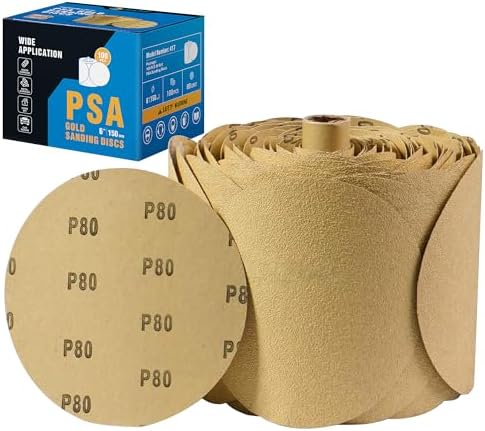 S SATC 100 PCS PSA Sanding Discs 6 Inch Adhesive Backed Sandpaper 80 Grit Sander Attachment for Drill Self Stick Aluminum Oxide Round Automotive Sandpaper with Sticky Back