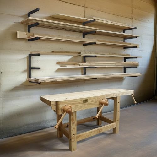 Lumber Rack Wood Storage Racks with 3 Level, Garage Wood Organizer Lumber Storage Rack, Workshop Organizers and Storage Wood Wall Shelving Wall Mounted, Lumber Metal Racks for Indoor (Black-6 Pack)