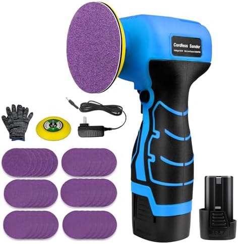 Cordless Electric Sander with 36PCS Sandpapers, 3500 RPM, 2000mAh Battery, Lightweight & Compact Design for Wood, Metal, Paint Removal, and DIY Projects