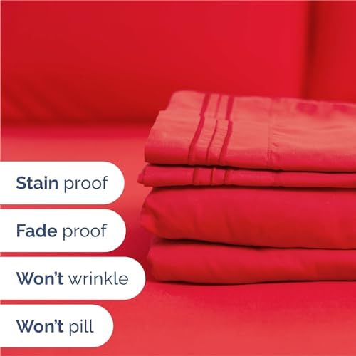 Split King Size 5 Piece Sheet Set - Comfy Breathable & Cooling Sheets - Red