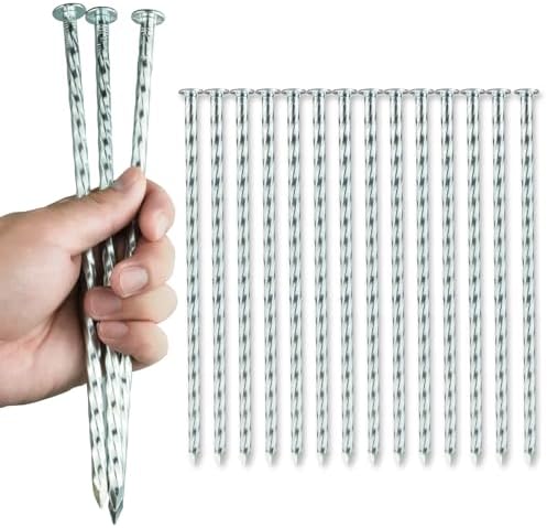 10-Inch Heavy-Duty Landscape Stakes, Galvanized Metal Spiral Ground Anchoring Spikes for Paver Edging, Artificial Turf, Weed Barrier Fabric and More (120 Pack)