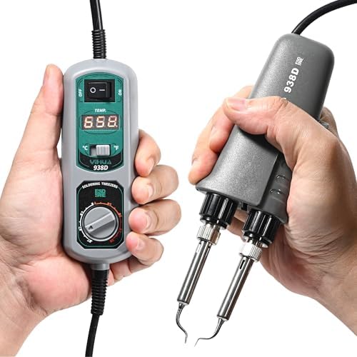 YIHUA 938D Mini Tweezers, 110V Hot Tweezers Soldering SMT for Soldering Desoldering, Portable Soldering Iron Station Kit, LED Display, Auto-off Function, ℃ / ℉
