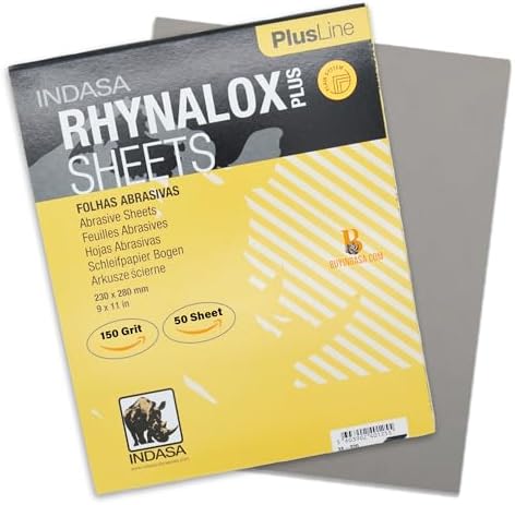Indasa 50 PCS 9x11 Sandpaper Rhynalox Plusline - 150 Grit Dry Sanding Sheets, Professional-Grade Abrasive for Wood, Metal, Automotive, and Paint Finishing - Durable, Clog-Resistant Sand Paper
