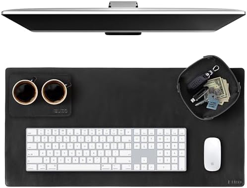 ELIZO Leather Desk Pad Real Leather Desk Mat Thick (3mm) Double Layer (32x16) Cover Blotter Desk Protector Large Computer Mat for Keyboard Mouse Pad Table Laptop Mat Office Accessories - Carbon