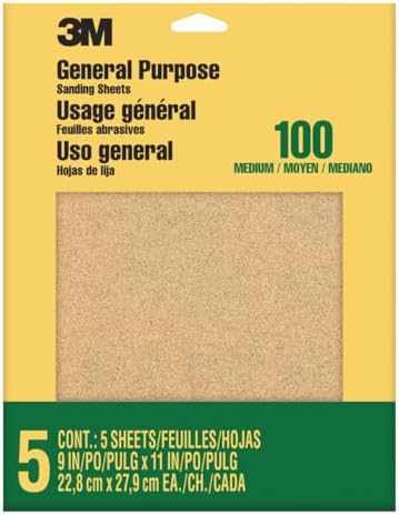 3M Sandpaper, 100 Grit, 5 Sheets, 9 in x 11 in, Sands Paint, Wood & Metal, Great for General Purpose Sanding, Medium Aluminum Oxide Sand Paper (9002NA-20), 2-Pack