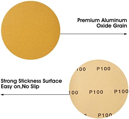 S SATC 100 Grit Sandpaper Roll 100 PCS 6 Inch Round Sanding Discs Aluminum Oxide Sandpaper Discs with Adhesive Back for Wood, Auto Body Repair, Paint, Metal, and Plastic