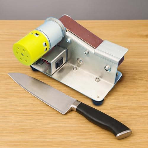 Mini Electric Belt Sander Grinder Set with Polishing and Grinding Wheels, 110/220V Bench Belt Sander, 10 Sanding Belts and Polishing Disc, Ideal for Knife Sharpening and Woodworking