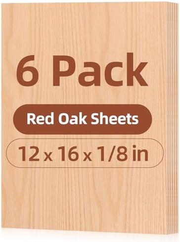 Rowood 6 Pack Oak Plywood Sheets 1/8,12x16x1/8inch,3mm Thin Unfinished Craft Wood for Laser Cutting Blanks,DIY Adult Project Kits for DIY Ornaments,Architectural Model