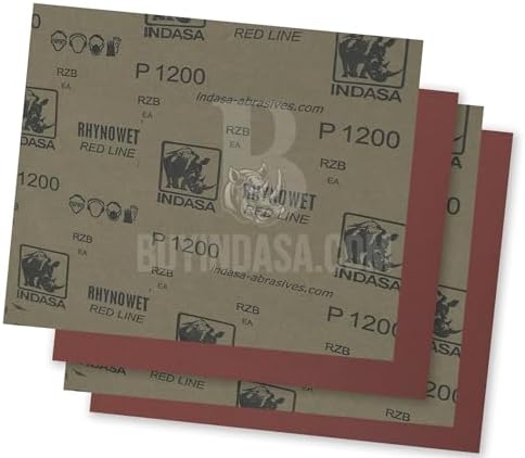 INDASA Rhynowet Red Line Wet Dry Sanding Sheets 9 x 11 Inch 800 Grit Waterproof Latex Backing Abrasive Paper for Wood Metal Automotive Surface Prep Pack of 50