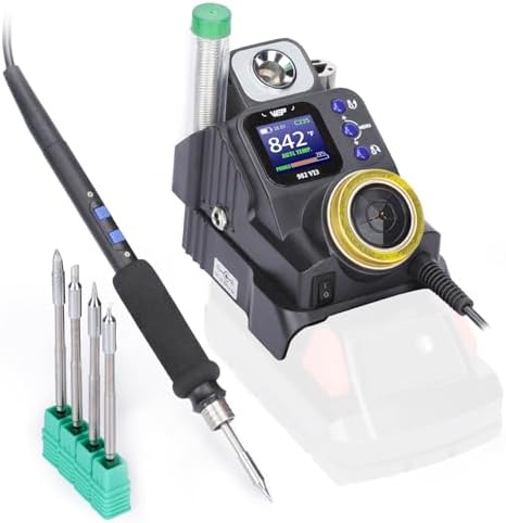 WEP 982-VI 3 Cordless Soldering Station for Milwaukee 20V Battery Soldering Iron Kit with Integrated Holder, Tips Cleaner, °C-°F Conversion, Sleep Mode, 5 C235 Compatible Tips, 0.8mm Solder Wire