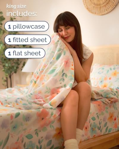 King 4 Piece Floral Sheet Set - Soft, Breathable & Cooling - Blush Blossom