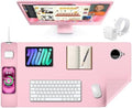 Mouse Pad with 15W Wireless Charging, XXL Large Leather Desk Mat, Pink