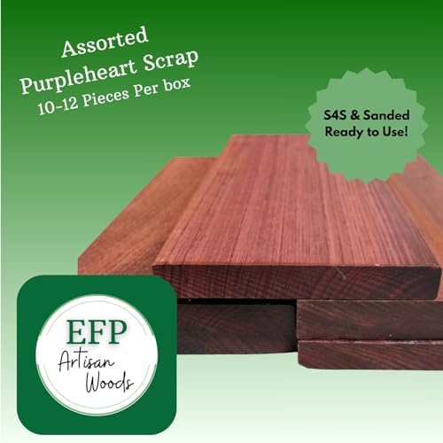 Purpleheart Wood Ends & Cutoffs Box – 10 –12 Pieces Tropical Hardwood S4S Scrap Lumber