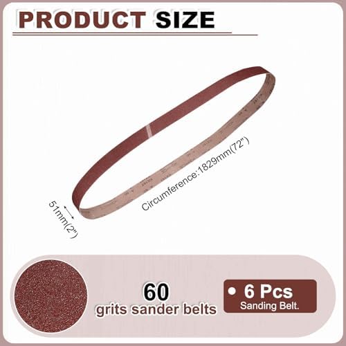 HARFINGTON 2 x 72 Inch Sanding Belts, 6 Pcs 60 Grits Aluminum Oxide