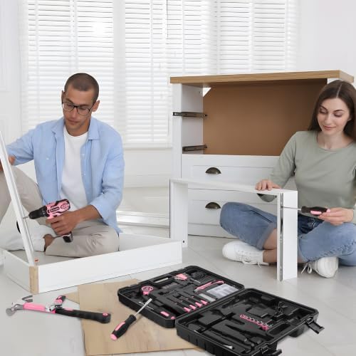Pink Cordless Drill Driver Set 12V with Charger and 195PCS Tool Kit