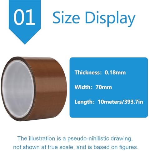 PTFE Heat Resistant Tape Self-Adhesive PTFE Teflon Fabric Tape Suitable for Industrial Repair, Thickness 0.18Mm,Width：70mm