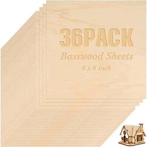 Riakrum Basswood Sheets Plywood Board Unfinished Wood Boards for Crafts for DIY Laser Projects Architectural Mini House Building Hobby Model Making(6 x 6 x 1/8 Inch,36)