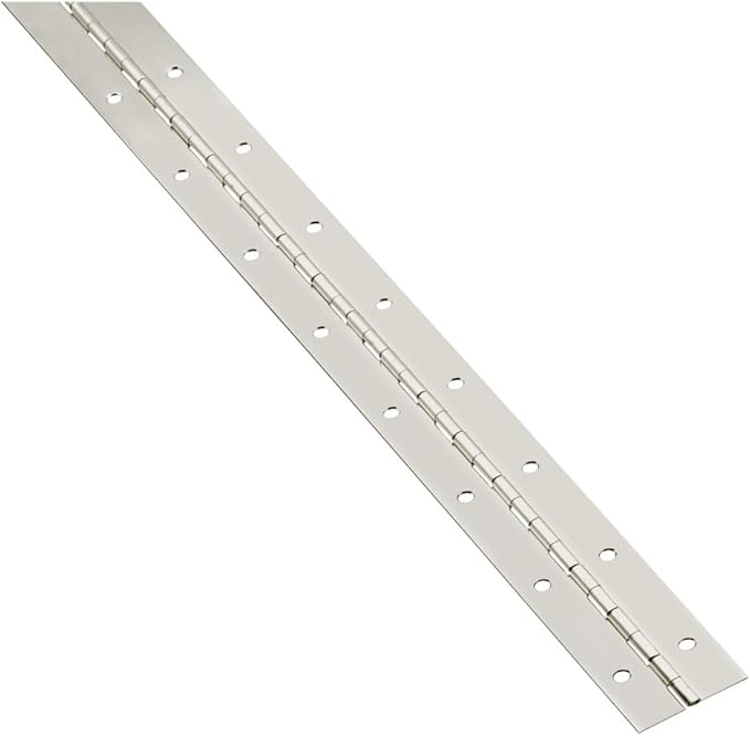 National Hardware N148-171 Continuous Hinge - Cold-Rolled Steel Construction with Friction Pin - Surface Mount Installation - Nickel Finish - 1-1/2 in x 30 in - Cut to Desired Length