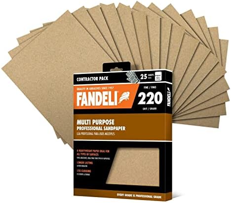 Fandeli 36027 220 Grit Multipurpose Sandpaper Sheets, 9" x 11", 25-Sheet