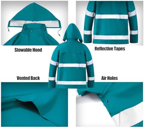 RainRider Mens Rain Suits Waterproof Rain Gear Reflective Rain Coat & Pants
