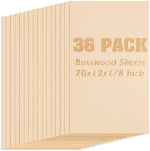 36 Pack Basswood Sheets,Plywood Board 1/8 Inch Unfinished Wood,3mm Plywood for Laser Cutting,Boards for Crafts for DIY Plywood Sheets Unfinished Wood Boards for Laser Cutting(20inchx12inch)
