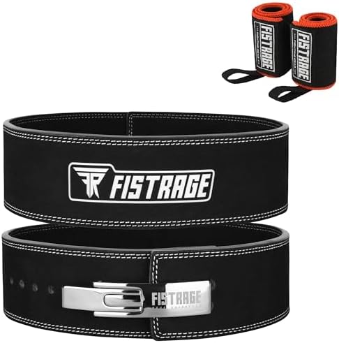 FISTRAGE Lever Buckle Weight Lifting Leather Black Belt Gym Back Support for Men & Women Training Fitness Exercise for Tough Workouts | Power Lifters | Supports Lumber Lower Back