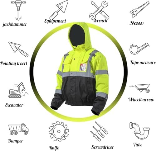 sesafety Reflective Jacket for Men, High Visibility Jackets, Safety Jackets for Men, Hi Vis Construction Bomber Jackets Waterproof with Pockets and Zipper, Black Bottom, Class 3 (Pack of 2)