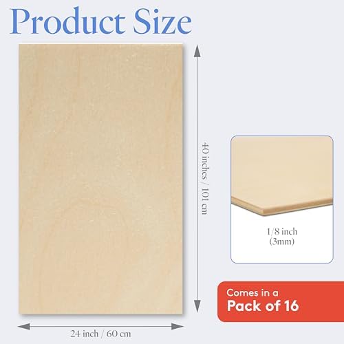 Baltic Birch Plywood 3 mm, 1/8 Inch Craft Wood, B/BB Grade, Stronger Than Basswood Sheets or Balsa Wood, Perfect for Laser, CNC Cutting, Wood Burning, by Woodpeckers (16, 24" x 40")