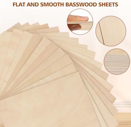 Adrattnay Basswood Sheets 3mm - 1/8 x 12 x 12inch, 36pcs Square Laser Basswood Plywood for Laser Cutting & Engraving DIY Crafts, Wood Burning, Painting, Architectural Model Building