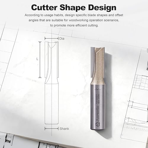 Undersize Plywood Dado Bits 1/2" Shank, Straight Router Bits 15/32" Cut Diameter, 1" Cut Length, Useful for Plunging Capabilities for Cutting Grooves, Dados, Mortising