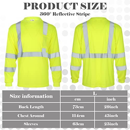Amylove 4 Pcs Long Sleeve High Visibility Safety Shirts, L, Yellow