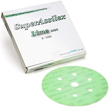 Super Assilex Flexible 6 inch Sanding Discs, Lime K-1000, 7 Holes, Hook & Loop, 193-2547, 25 Discs