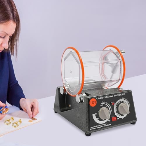 Mini Vibratory Tumbler Polishing Machine, 11lbs Capacity 60W Jewelry Rotary Finisher with 0-60 Minutes Timer, 5 Speeds for Jewelry, Coins, Metal Parts Deburring