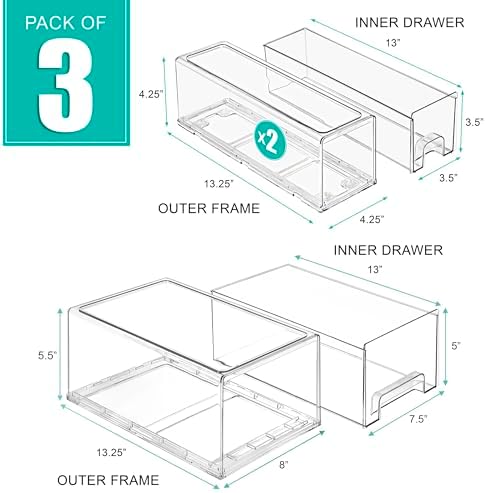 Sorbus Clear Stackable Storage Drawers with Handles (1 Large + 2 Small)