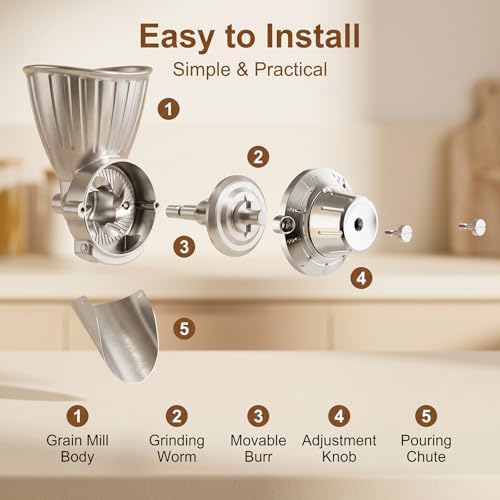 GVODE Grain Mill Attachment for KitchenAid Stand Mixer, 9 Grind Levels