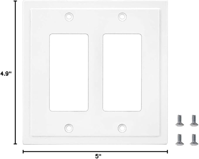 Henne Bery Modern Edge Decorative Wall Plate Switch Plate Outlet Cover, Durable Solid Zinc Alloy (Double Decorator, White)