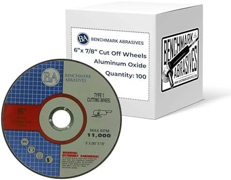 Benchmark Abrasives Aluminum Oxide Thin Type 1 Cut Off Wheels for Metal and Stainless Steel, .045in Thick, 7/8in Arbor (6" | 100 Count)