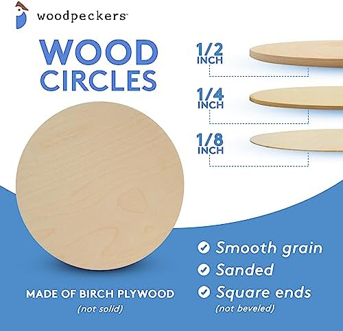 Wood Circles 16 inch 1/2 inch Thick, Unfinished Birch Plaques, Pack of 10 Wooden Circles for Crafts and Blank Sign Rounds, by Woodpeckers