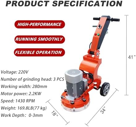 Electric Concrete Grinder Floor Edge Polishing Machine with Foldable Arms for Epoxy Terrazzo Marble Ground 220V 2.2KW