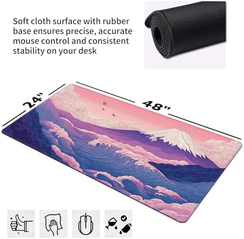 XXXL Extended Desk Mat 48"x24", Japanese Wave Aesthetic Gaming Mouse Pad